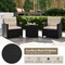 3-Piece PE Rattan Outdoor Furniture Set with Tempered Glass Table and Cushioned Armchairs